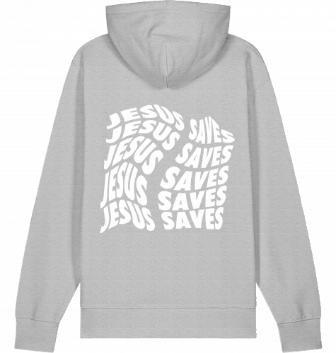 "JESUS SAVES" WAVE HOODIE GRAU