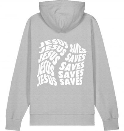 "JESUS SAVES" WAVE HOODIE GRAU