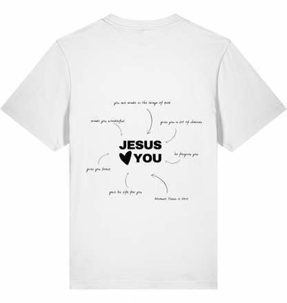 JESUS LOVES YOU BECAUSE... TSHIRT IN WEIß